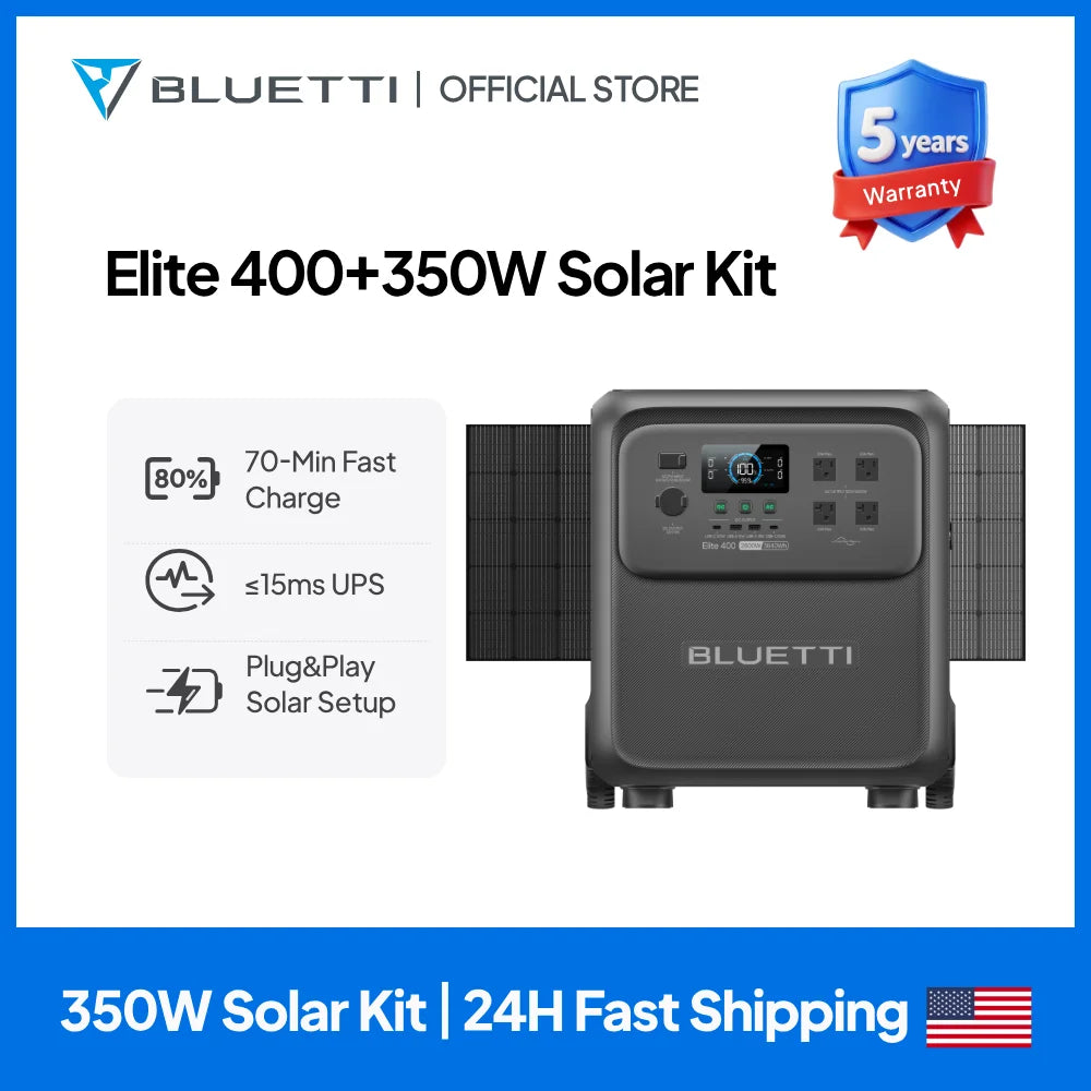 BLUETTI Elite 400 3840Wh Solar Generator with 200W/350W Solar Panels Kit High Capacity Portable Power Station for Home Backup