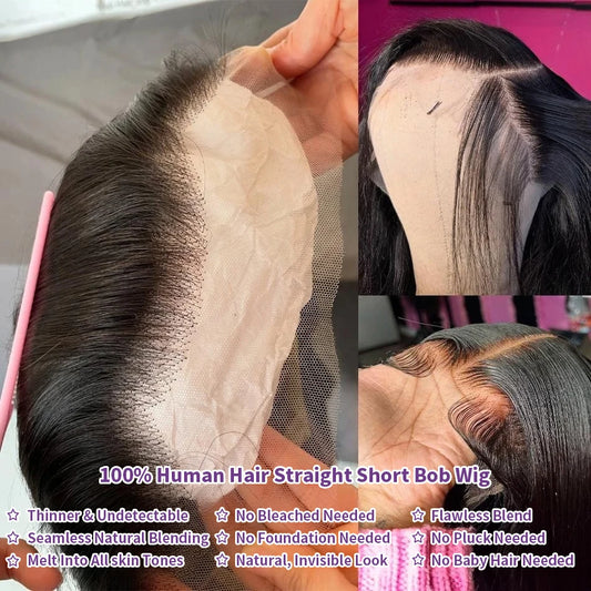 Bob Wig Human Hair 200% Density 13x4 HD Lace Frontal Short Straight Lace Front Bob Wigs For Black Women Human Hair Pre Plucked