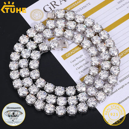 8mm-10mm High-Quality VVS1 Moissanite Tennis Necklace S925 Sterling Silver Necklaces For Men Women Pass Diamonds Test Iced Out
