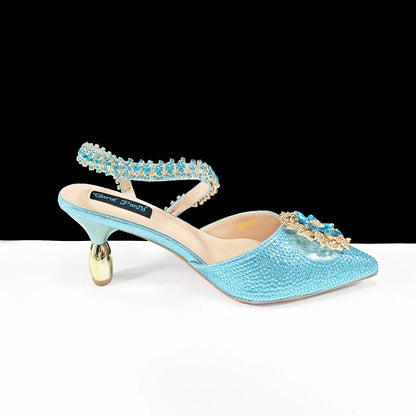 Elegant Rhinestone-Embellished Heels And Gold Mini Bag Set for Night Outfits Women's Fashion Accessory Combo