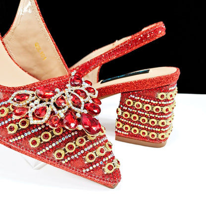 QUEENA Yan  Dazzling Dreams: Full Rhinestone High Heels and Coordinated Bag for Timeless Style