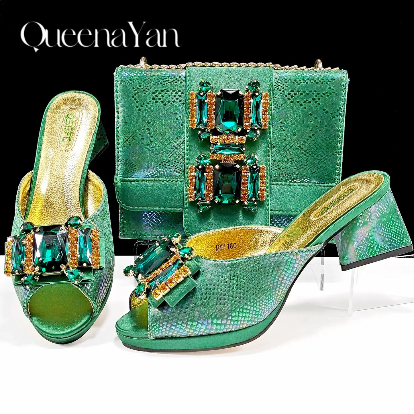 Queena Yan Luxe Design Peep-Toe Heels & Three-Dimensional Bag Set Nigerian Party Shoes and Bag – Perfect for Elegant Events