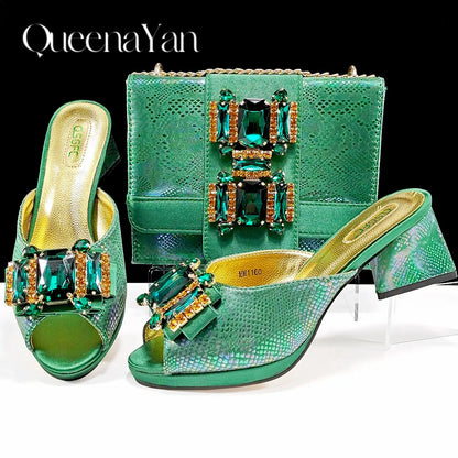Queena Yan Luxe Design Peep-Toe Heels & Three-Dimensional Bag Set Nigerian Party Shoes and Bag – Perfect for Elegant Events