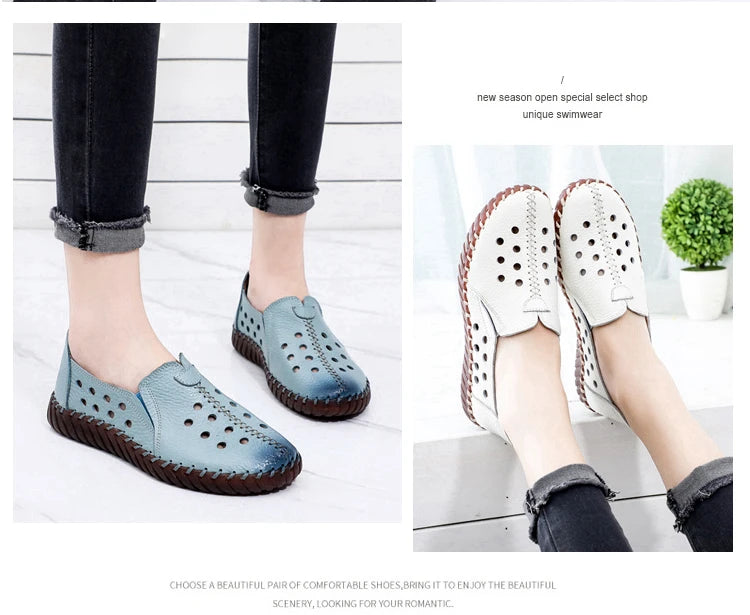 Genuine Leather Ballet Flats Shoes Women Vintage Luxury High Quality Loafers Women's Moccasins Casual Elegant Ladies Wide Shoes