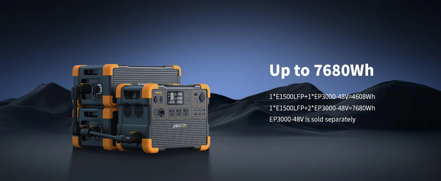 Uesd-Pecron E1500LFP 2200W 1536Wh Portable Power Station LiFePO4 Battery Solar Generator Expandable for Home Use Camping RV