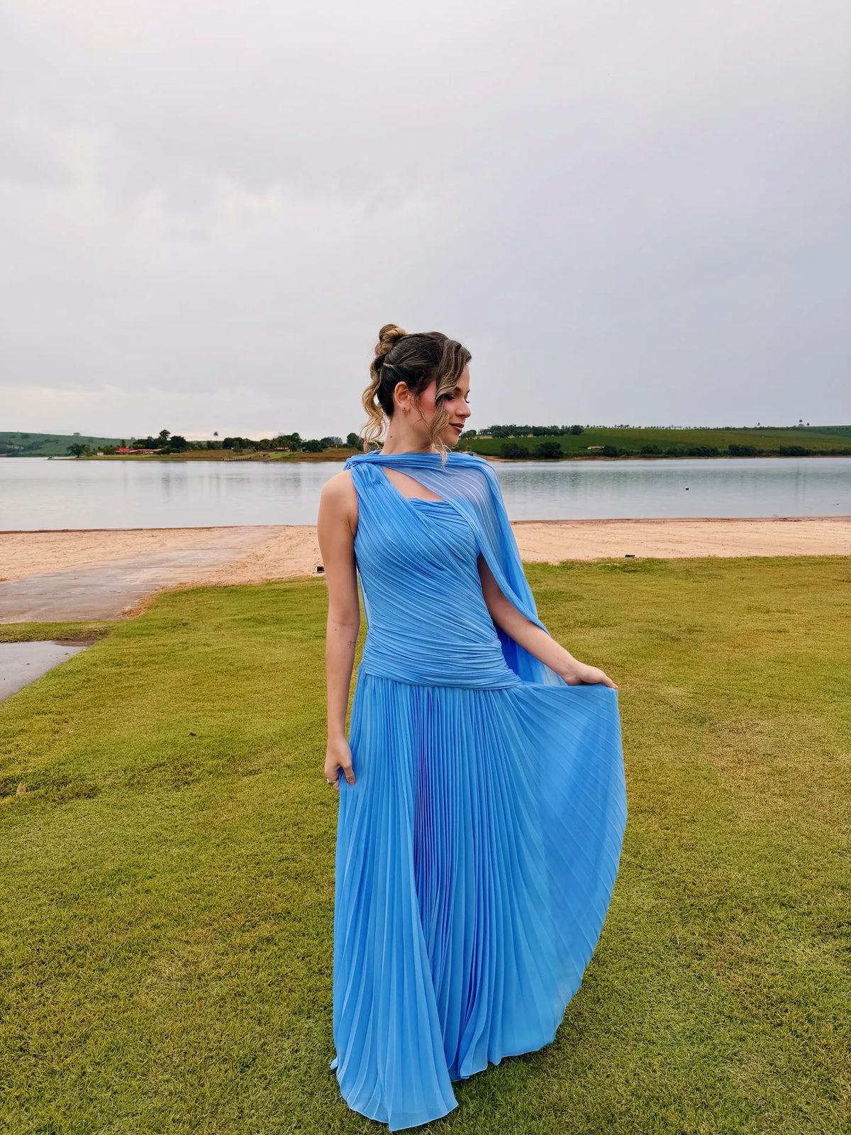 Galarity Customized Pleated Evening Dress One Shoulder Cape A Line Formal Prom Dress Bridesmaid Dress Elegant Party Dress
