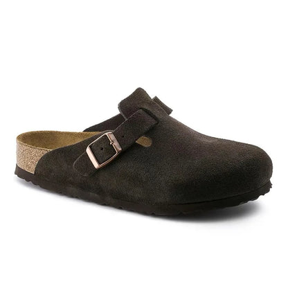 Women Men Suede Leather Clogs Adjustable Buckle Cork Footbed Non-slip Casual Mules Slippers