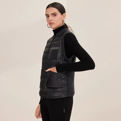 BD3521201 Goose Down Puffer Vest for Women 100% Cashmere Lightweight Warm Knit Panel Design Luxury