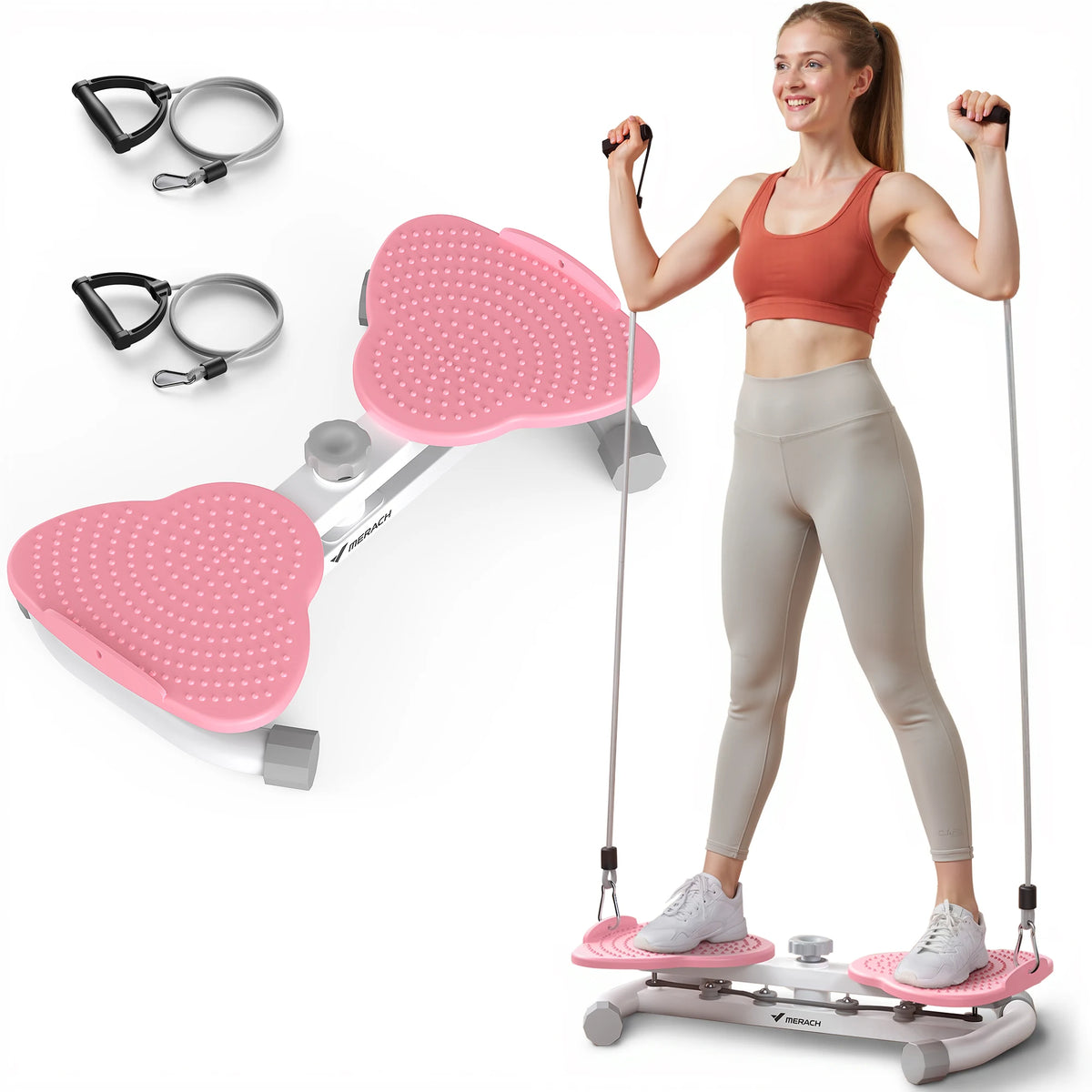 MERACH Waist Twister Board with Pull Cords Dual Pedal Ab Twister 300 lbs Capacity Silent Anti-Slip Core Exerciser with Foot Massage Slim Waist Love Handle Workout Equipment for Home Office for Women & Seniors