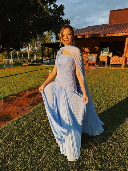 Galarity Customized Pleated Evening Dress One Shoulder Cape A Line Formal Prom Dress Bridesmaid Dress Elegant Party Dress