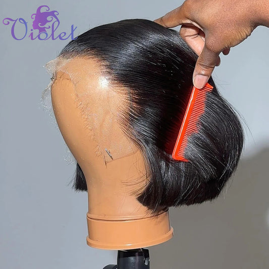 Bob Wig Human Hair 200% Density 13x4 HD Lace Frontal Short Straight Lace Front Bob Wigs For Black Women Human Hair Pre Plucked