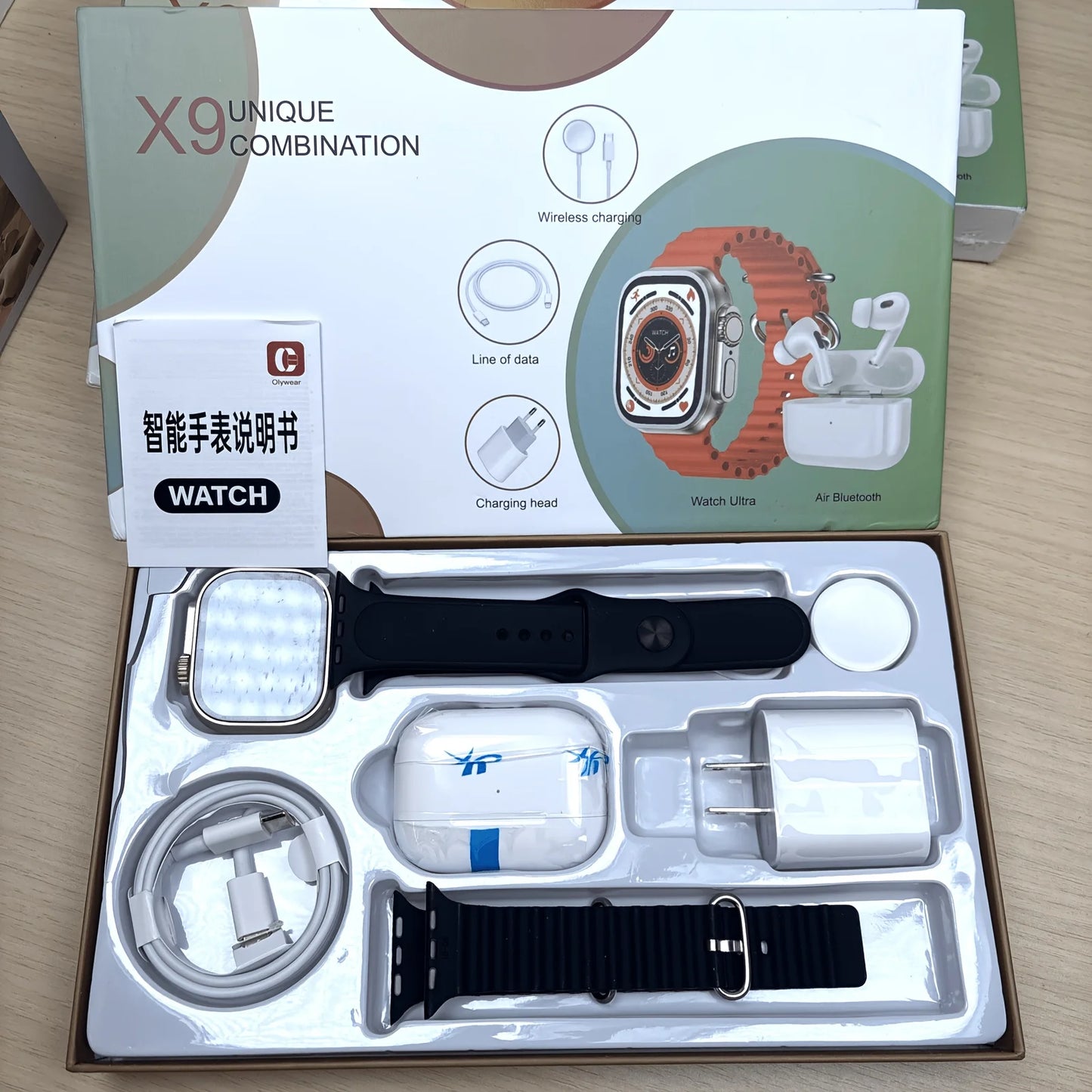 Ultra Smart Watch Bluetooth Headphones Bundle Fitness Tracker TWS Earphones With 20W Charging Adapter Sport Wearable Kit