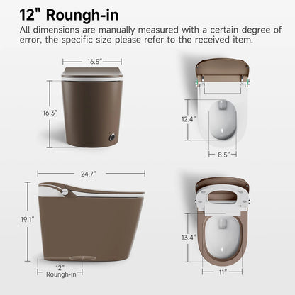 Brown Smart Tankless Toilet 1.28 GPF Dual-Flush Auto Flush Heated Seat Bidet Warm Wash Dryer Auto Open Soft-Close Sterilization