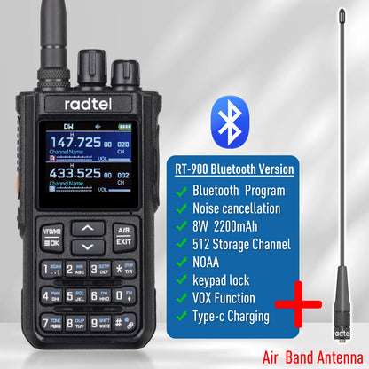 Radtel RT-900 8W Full Band Ham Radio Walkie Talkie 512CH Air Band Two Way Radio Station Aviation Noaa Police Marine River PTT