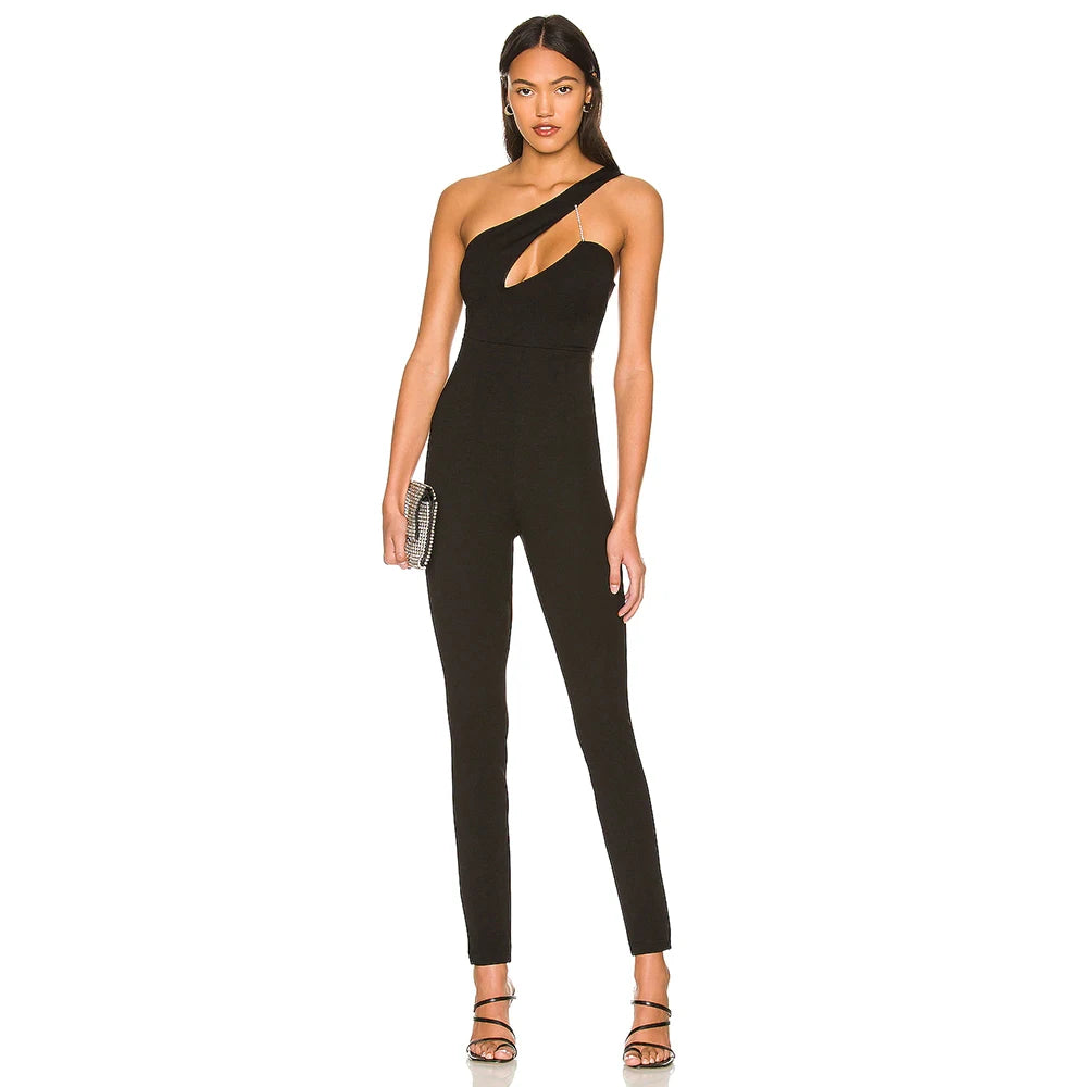 Women's Diamonds Bandage Jumpsuit Sexy Elegant Cut Out Sleeveless Long Jumpsuits 2022 Summer Pencil Pants Evening Party Outfit