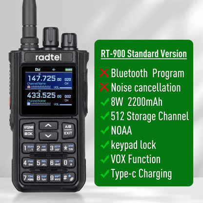 Radtel RT-900 8W Full Band Ham Radio Walkie Talkie 512CH Air Band Two Way Radio Station Aviation Noaa Police Marine River PTT