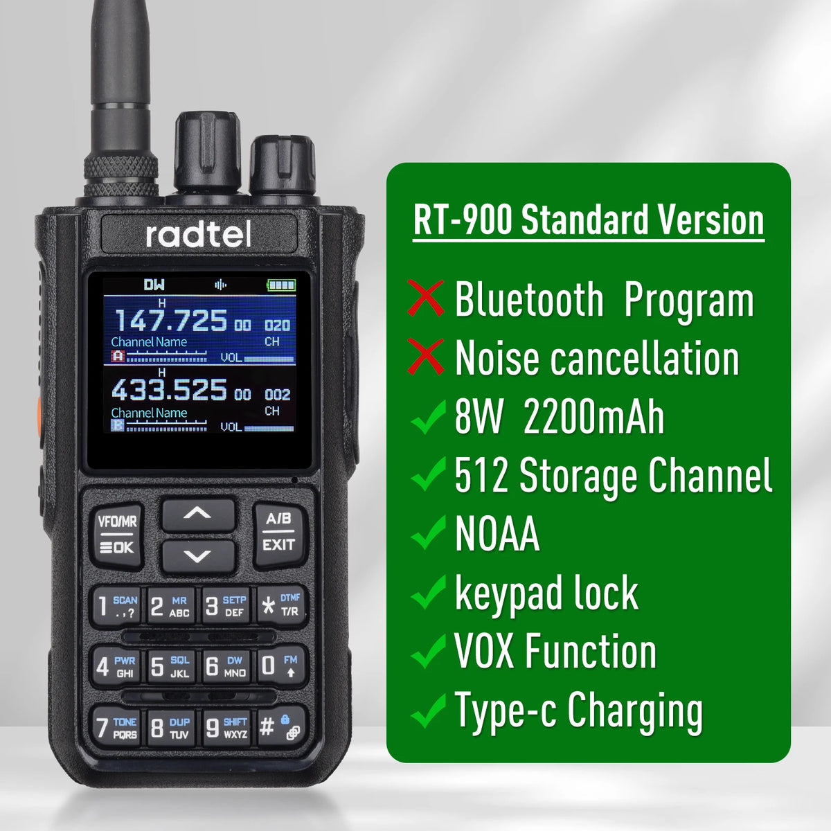 Radtel RT-900 8W Full Band Ham Radio Walkie Talkie 512CH Air Band Two Way Radio Station Aviation Noaa Police Marine River PTT