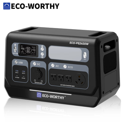 ECO-WORTHY PS 2400W Power Station 2048Wh LiFePO4 Battery, Solar Generator with 10 Outlets (4800W Peak) Wi-Fi and Bluetooth