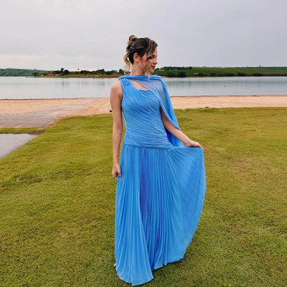 Galarity Customized Pleated Evening Dress One Shoulder Cape A Line Formal Prom Dress Bridesmaid Dress Elegant Party Dress