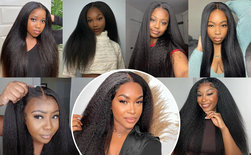 Wear and Go Glueless Wig Pre Plucked Pre Cut 4x4 Lace Closure Wig Kinky Straight Lace Front Wigs Human Hair Wig for Women