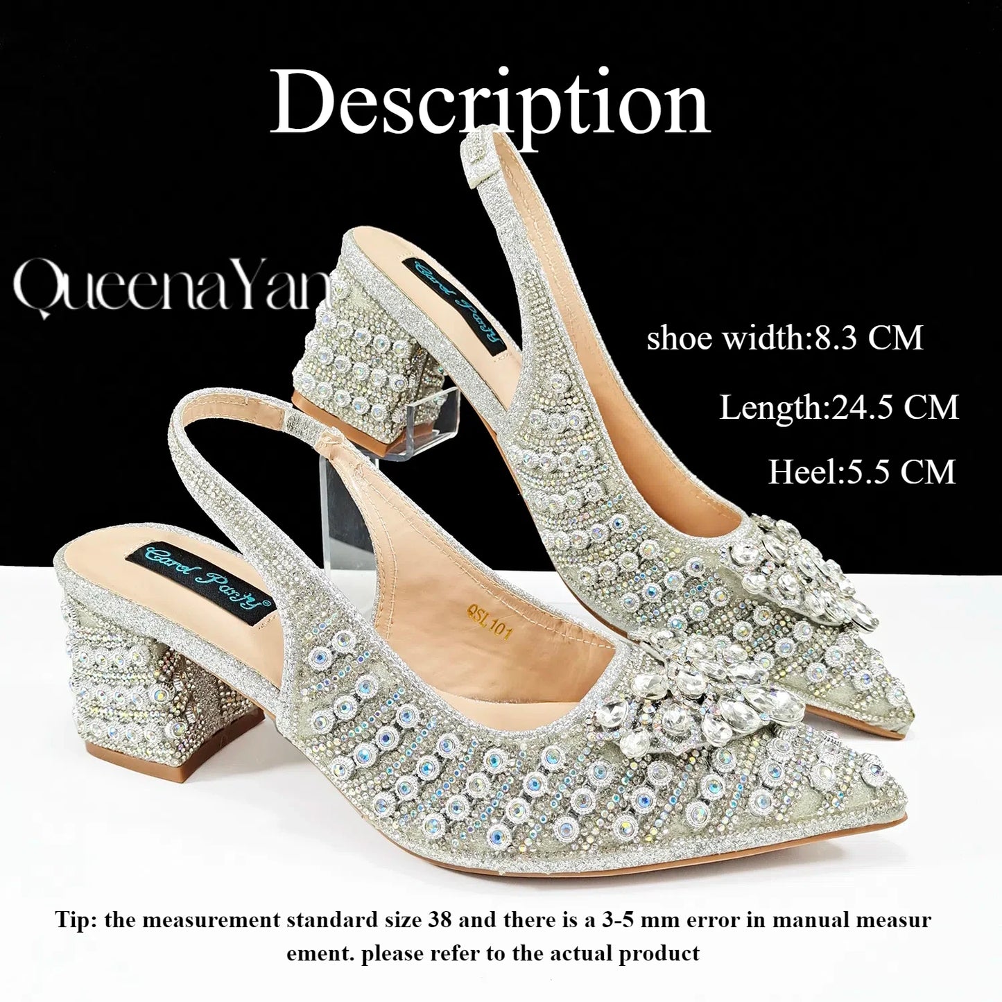 QUEENA Yan  Dazzling Dreams: Full Rhinestone High Heels and Coordinated Bag for Timeless Style