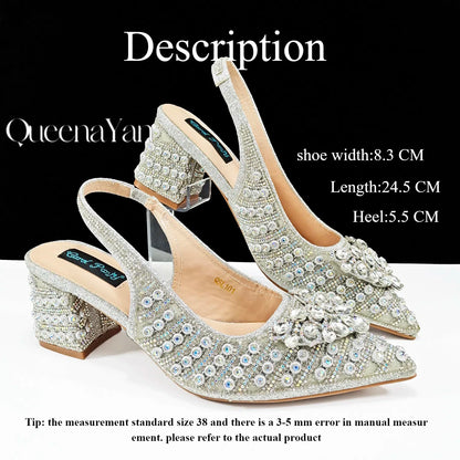 QUEENA Yan  Dazzling Dreams: Full Rhinestone High Heels and Coordinated Bag for Timeless Style