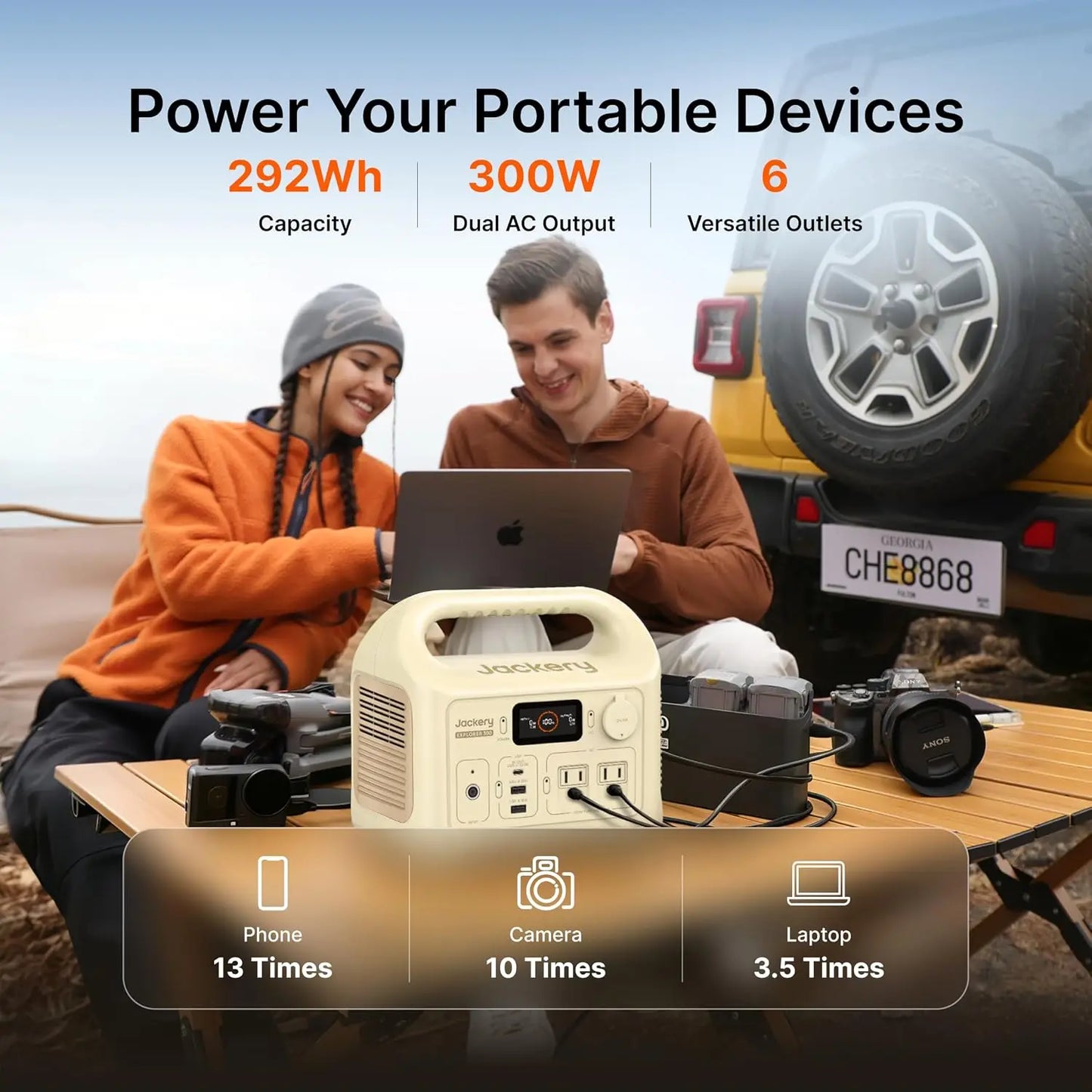 Jackery Portable Power Station E300New Sand Gold, 287Wh LiFePO4 Battery Solar Generator for Outdoor Camping and Emergencies