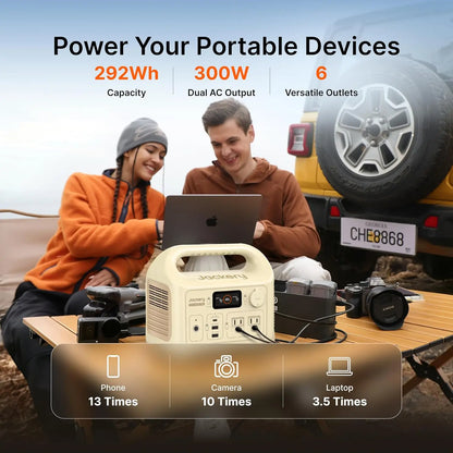 Jackery Portable Power Station E300New Sand Gold, 287Wh LiFePO4 Battery Solar Generator for Outdoor Camping and Emergencies