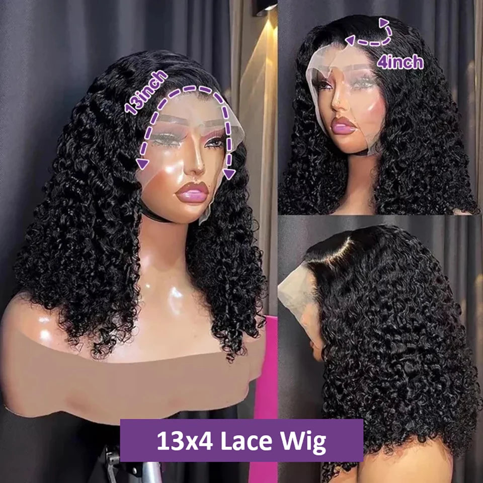 Short Bob Deep Wave Lace Frontal Wig Pre Plucked 13x4 4x4 Lace Front Wig Peruvian Curly Human Hair Bob Wigs For Women and Girls