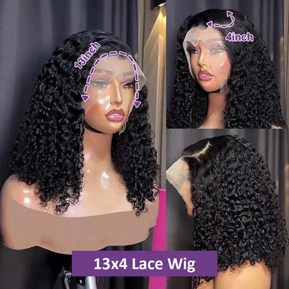 Short Bob Deep Wave Lace Frontal Wig Pre Plucked 13x4 4x4 Lace Front Wig Peruvian Curly Human Hair Bob Wigs For Women and Girls