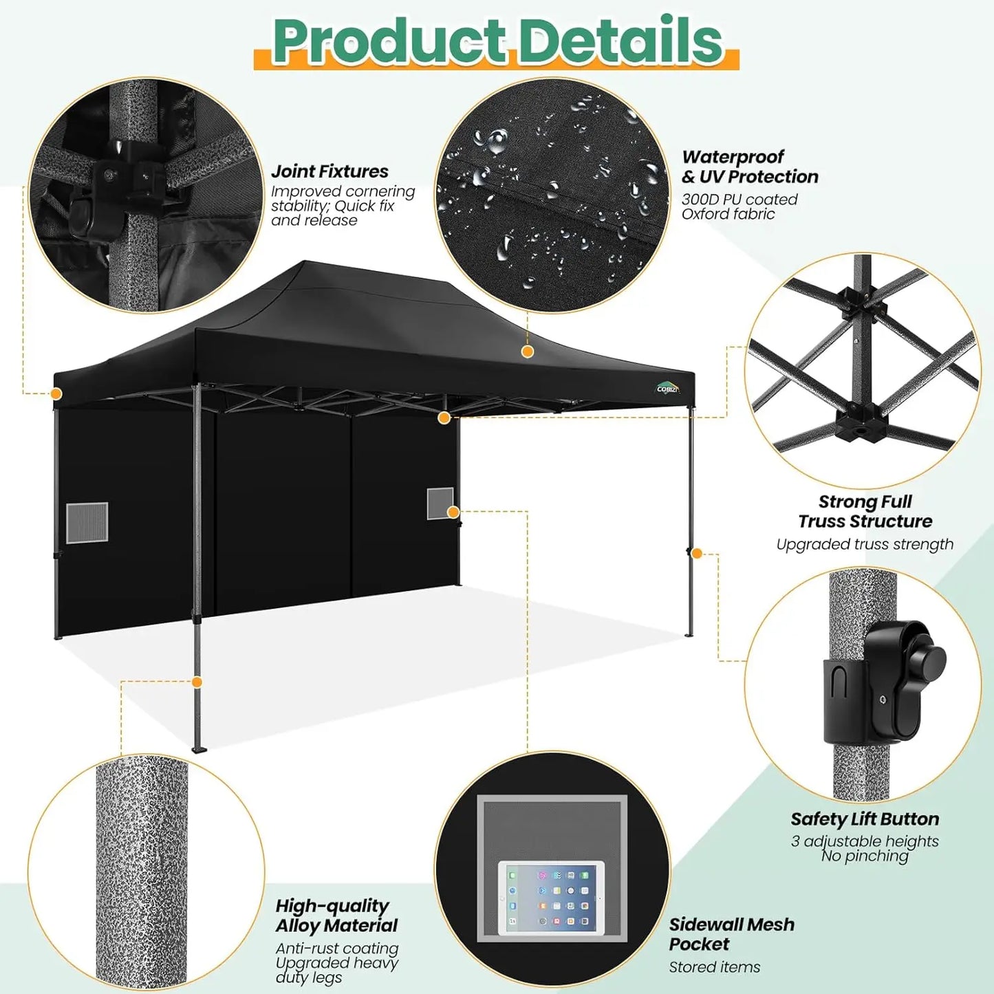 10x15 Pop up Canopy Tent Heavy Duty Gazebo with 4 Sidewalls,UPF 50+ All Weather Waterproof Commercial Outdoor Wedding Party Tent