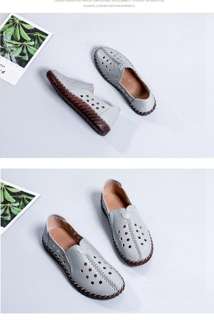 Genuine Leather Ballet Flats Shoes Women Vintage Luxury High Quality Loafers Women's Moccasins Casual Elegant Ladies Wide Shoes