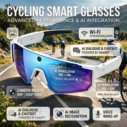 AI Sport Smart Glasses with Camera 4K 60FPS Anti-Shake POV Video Open-Ear Audio Voice Assistant Cycling Sunglasses for Men Women
