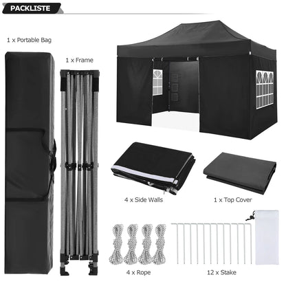 10x15 Pop up Canopy Tent Heavy Duty Gazebo with 4 Sidewalls,UPF 50+ All Weather Waterproof Commercial Outdoor Wedding Party Tent