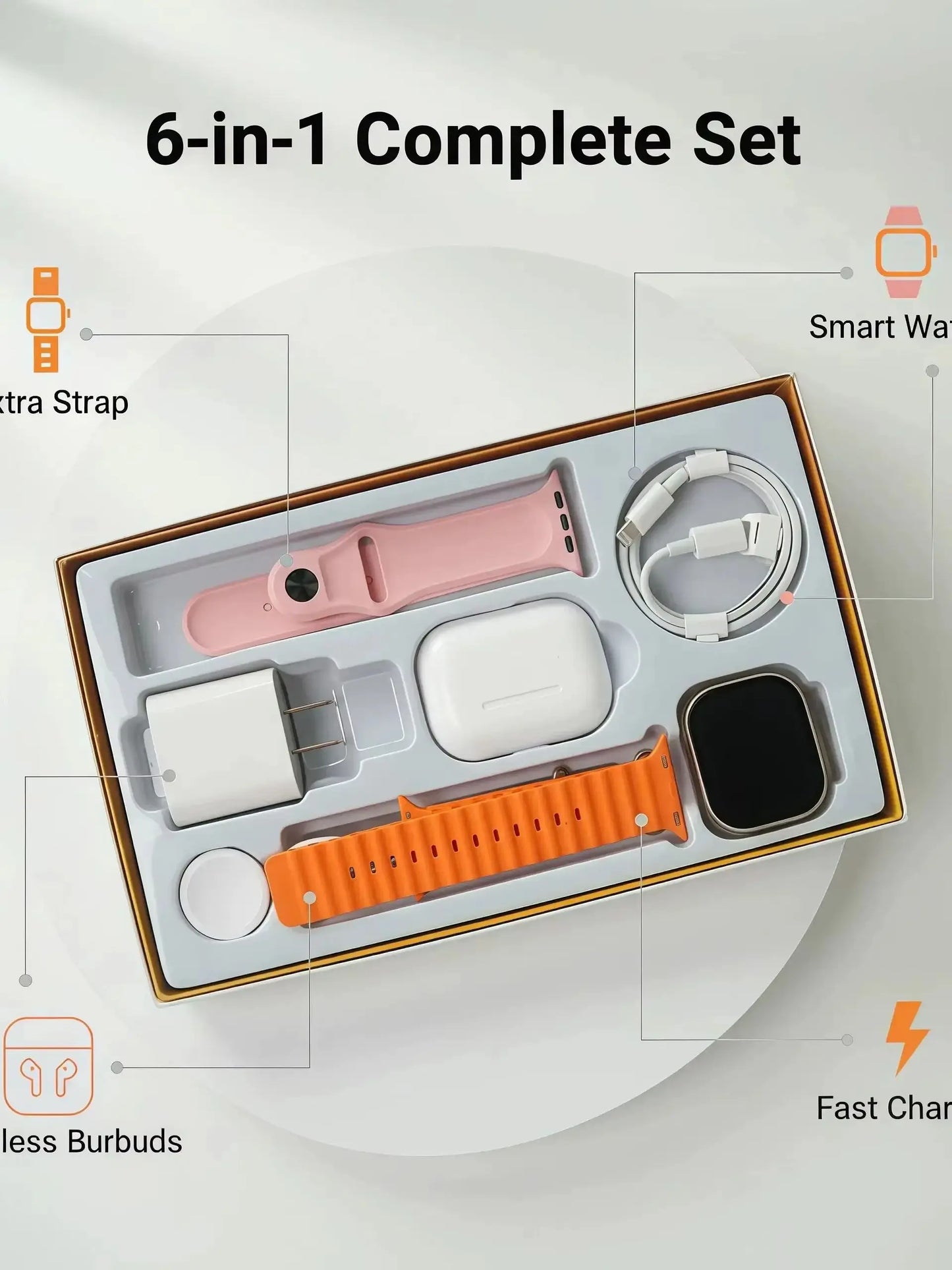 Ultra Smart Watch Bluetooth Headphones Bundle Fitness Tracker TWS Earphones With 20W Charging Adapter Sport Wearable Kit