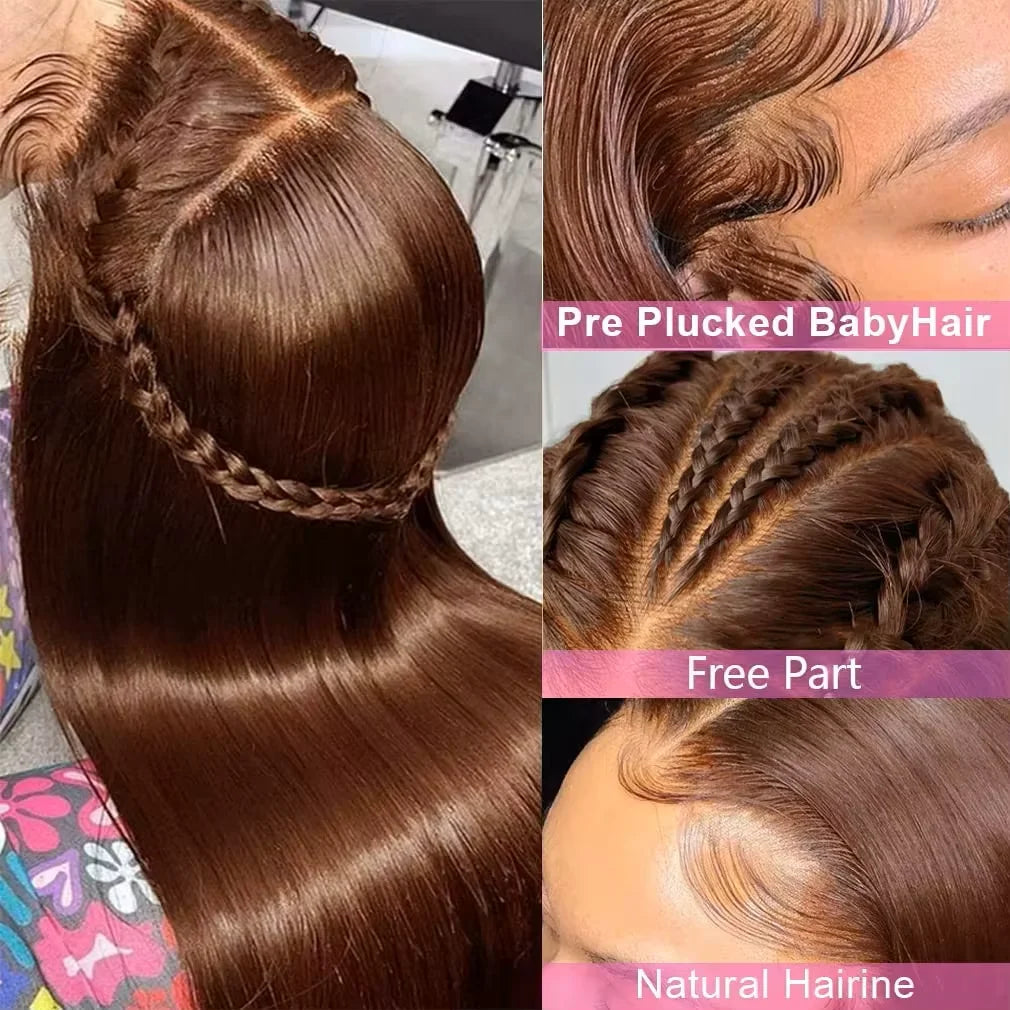 300 Density Brown HD Lace Frontal Wigs 13x4 Bone Straight Human Hair For Women Chocolate Brown Front Wig With Baby Hair