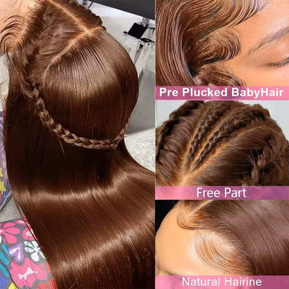 300 Density Brown HD Lace Frontal Wigs 13x4 Bone Straight Human Hair For Women Chocolate Brown Front Wig With Baby Hair
