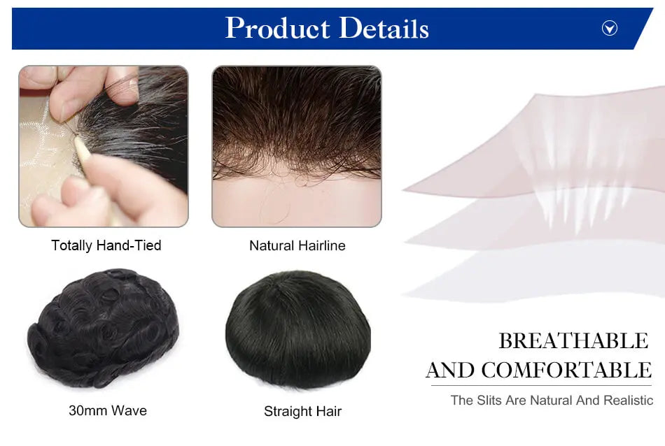 Full Lace Hair System Men Wig With Realistic Hairline Toupee For Men Breathable Male Hair Prosthesis 100% Human Hair Wig For Man