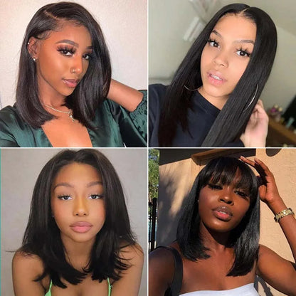 220% Density Straight 13x4 Lace Frontal Short Bob Wigs 100% Human Hair 4x4 Lace Closure Wig Virgin Bob Wigs #1B Natural Black