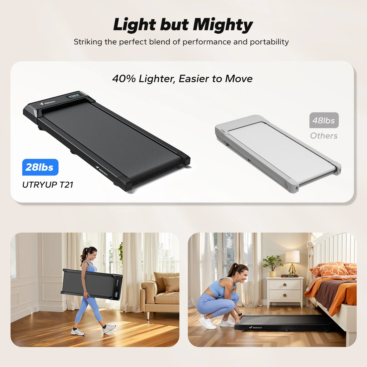 MERACH Mini Treadmill Under Desk 3-in-1 Walking Pad Capacity 120 kg Portable Walking Mat with Max 10km/h 40dB 2 in 1 Silent Portable Compact Treadmill with Remote Control 2-6KM/H with LED Display for Home and Office Small Spa