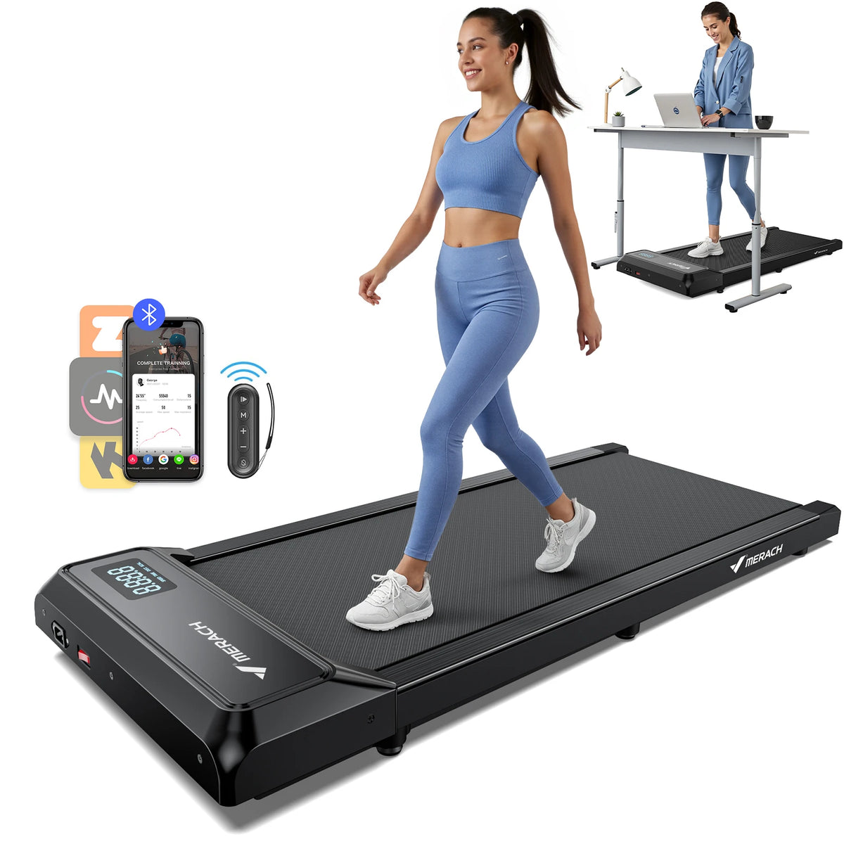 MERACH Mini Treadmill Under Desk 3-in-1 Walking Pad Capacity 120 kg Portable Walking Mat with Max 10km/h 40dB 2 in 1 Silent Portable Compact Treadmill with Remote Control 2-6KM/H with LED Display for Home and Office Small Spa