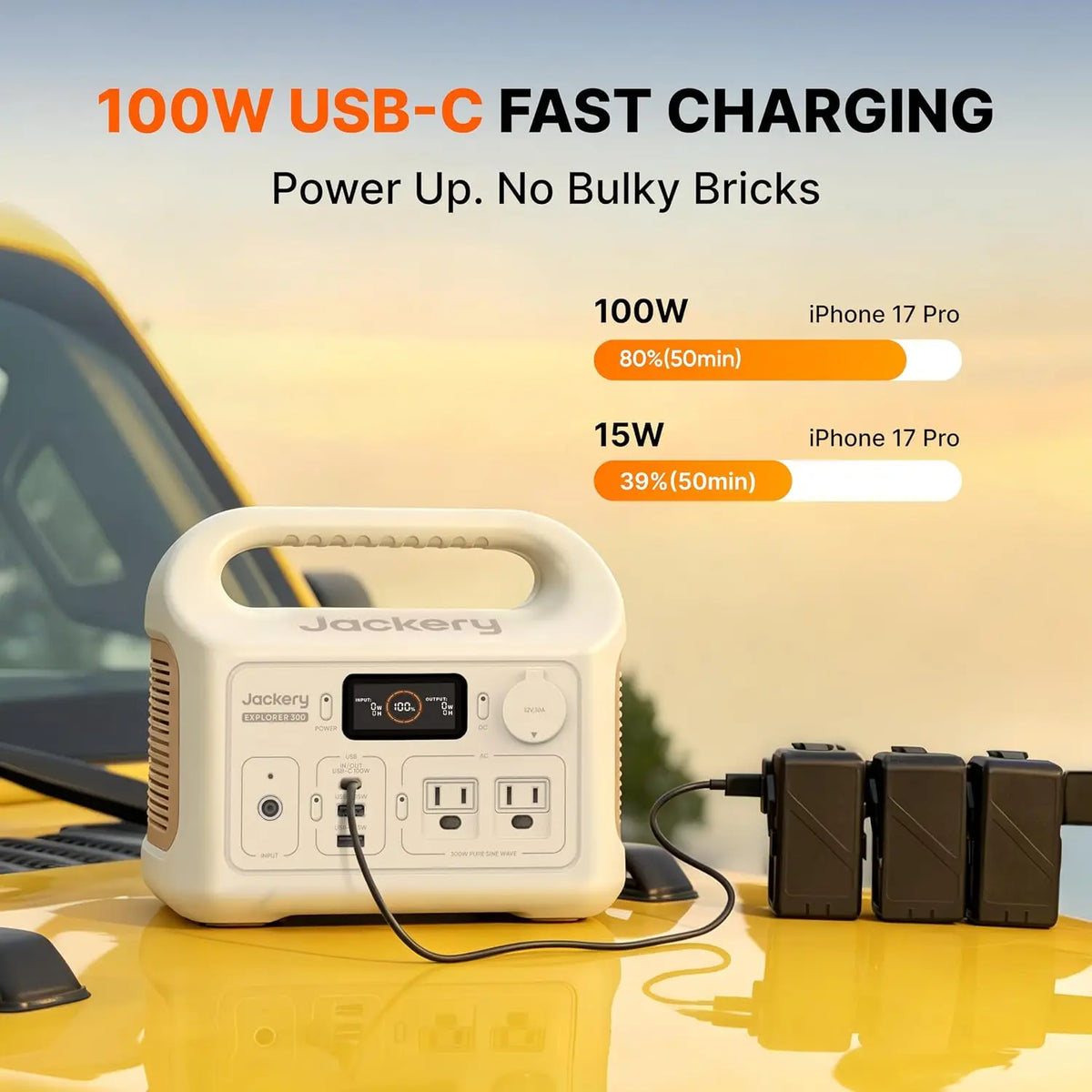 Jackery Portable Power Station E300New Sand Gold, 287Wh LiFePO4 Battery Solar Generator for Outdoor Camping and Emergencies