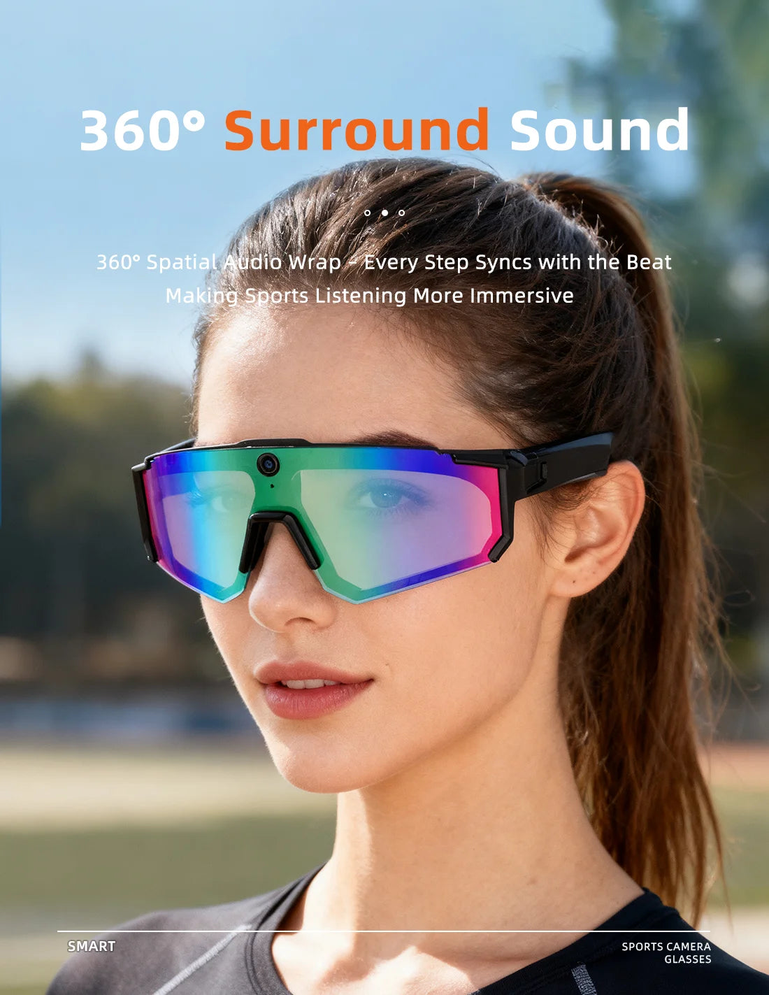 AI Sport Smart Glasses with Camera 4K 60FPS Anti-Shake POV Video Open-Ear Audio Voice Assistant Cycling Sunglasses for Men Women