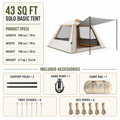 Large Luxury Inflatable Glamping Tent with Manual Hand Pump and Storage Bag, Easy Setup 4-Season Weatherproof Anti-Snow Family Air Tent for Outdoor Camping, Hiking, Backyard Parties and Wilderness Adventures