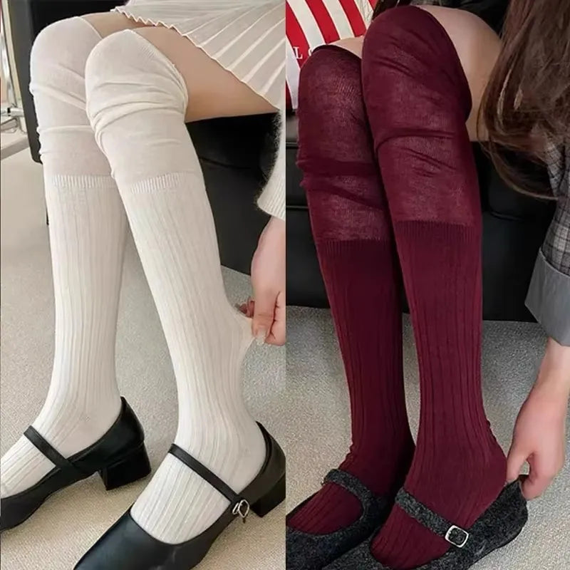 Spring Fall Knee High Stockings for Women White Vertical Stripe Long Socks Fashion Girls JK Skinny Boots Sock Japanese Style