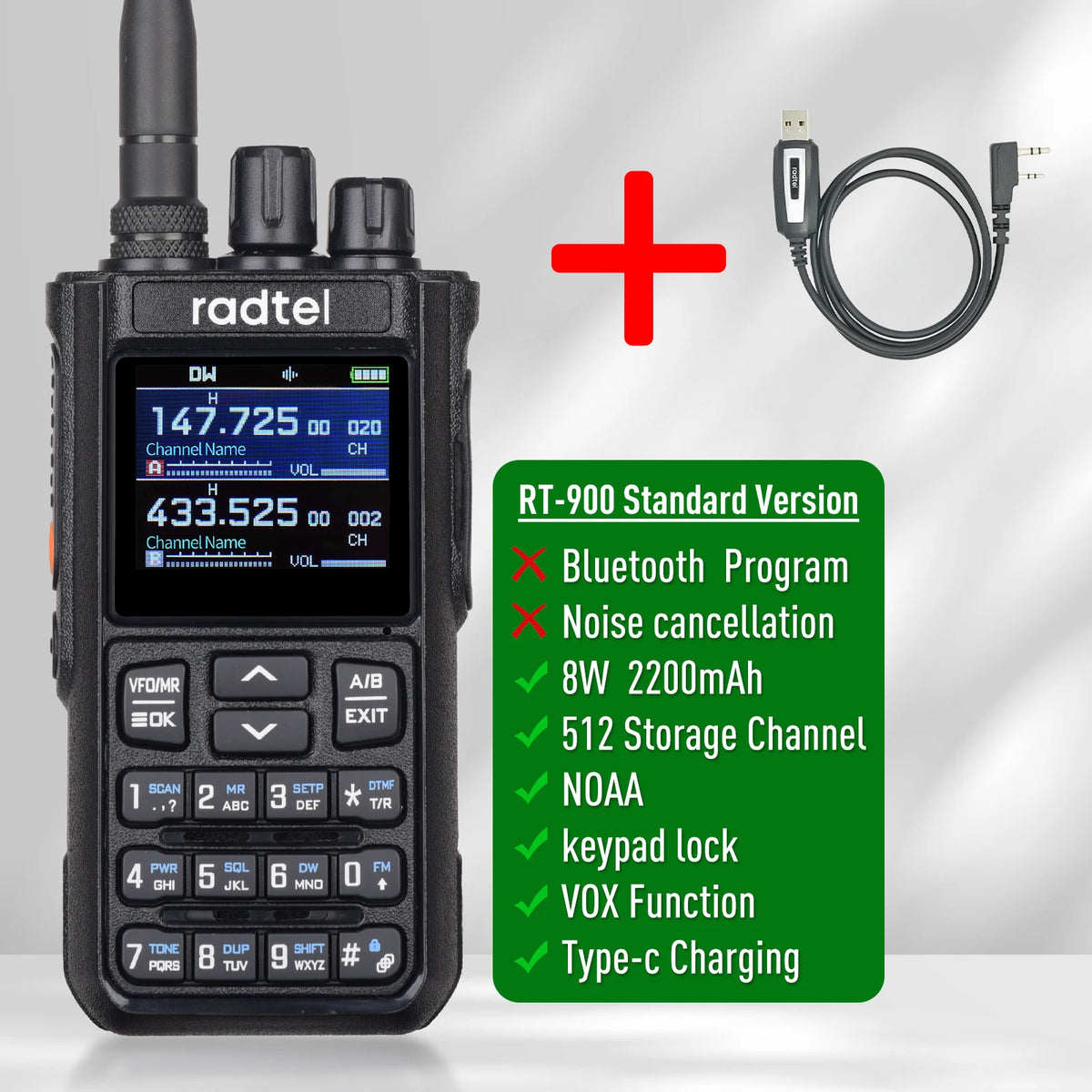 Radtel RT-900 8W Full Band Ham Radio Walkie Talkie 512CH Air Band Two Way Radio Station Aviation Noaa Police Marine River PTT