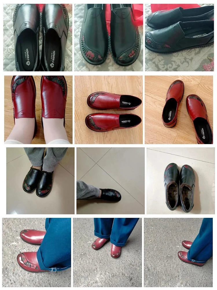 Genuine Leather Ballet Flats Shoes Women Vintage Luxury High Quality Loafers Women's Moccasins Casual Elegant Ladies Wide Shoes
