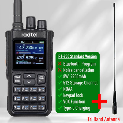 Radtel RT-900 8W Full Band Ham Radio Walkie Talkie 512CH Air Band Two Way Radio Station Aviation Noaa Police Marine River PTT