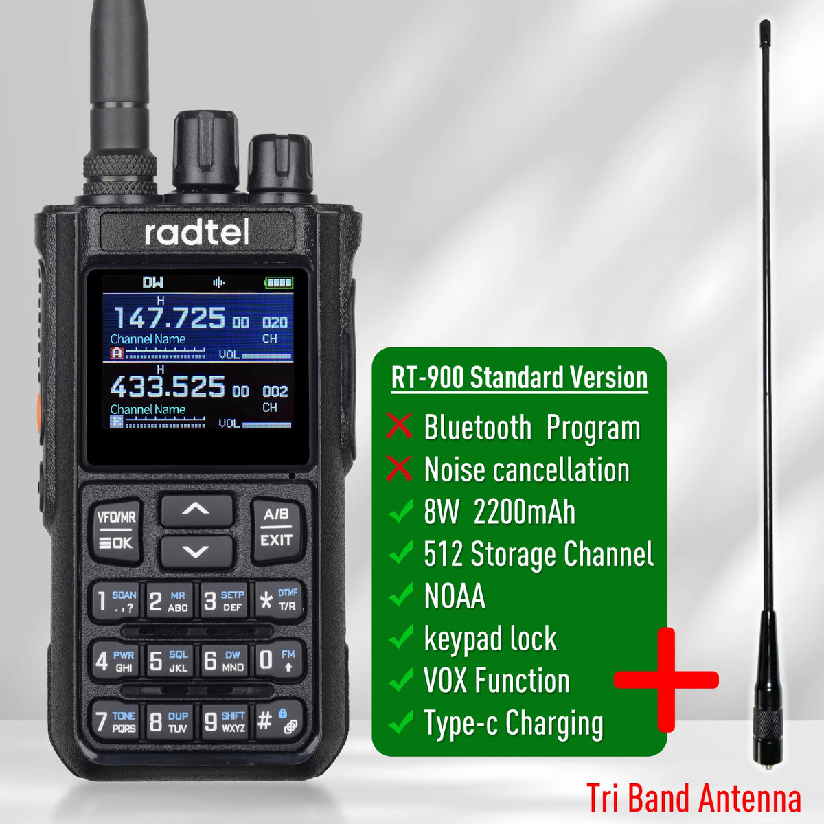 Radtel RT-900 8W Full Band Ham Radio Walkie Talkie 512CH Air Band Two Way Radio Station Aviation Noaa Police Marine River PTT