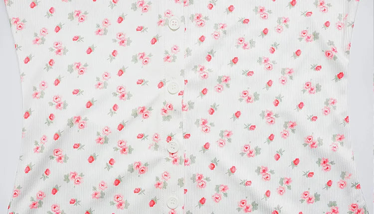 Ahagaga Casual Women Playsuits O-Neck Regular Long Sleeves Print Single Breasted Skinny Homewear Floral Sweet Femlae Rompers